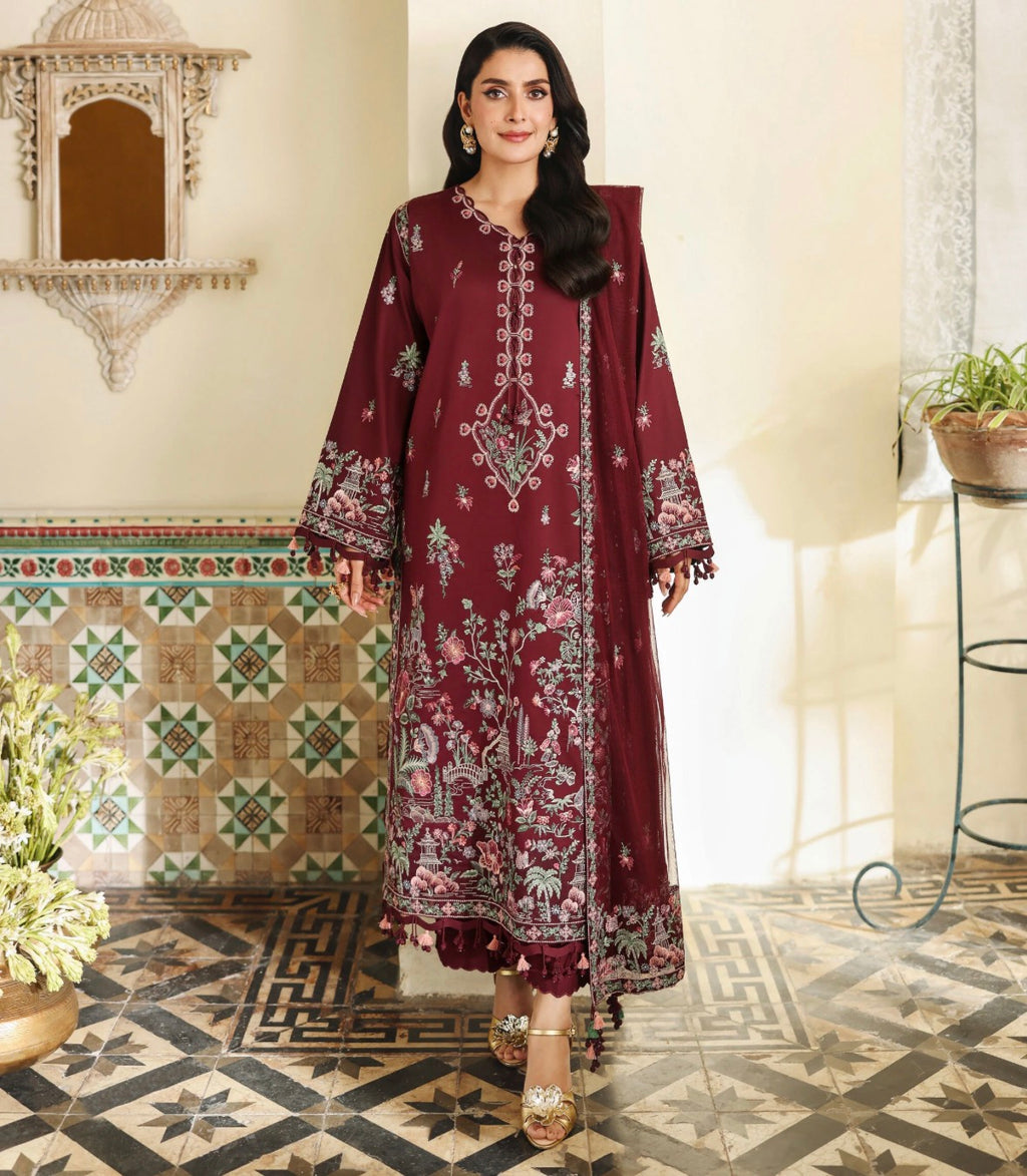 3 PIECE - EMBROIDERED COTTON SATIN SUIT