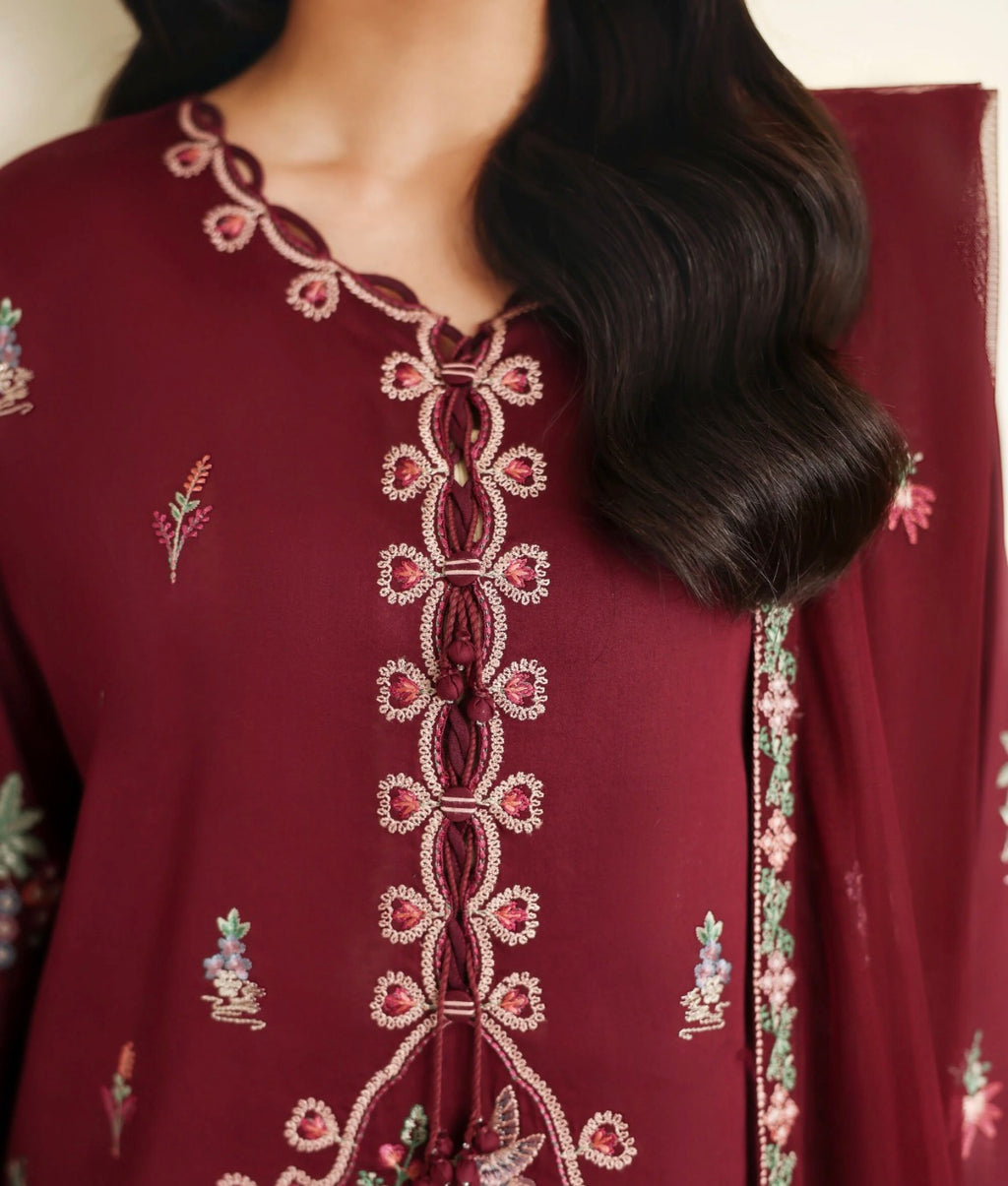 3 PIECE - EMBROIDERED COTTON SATIN SUIT